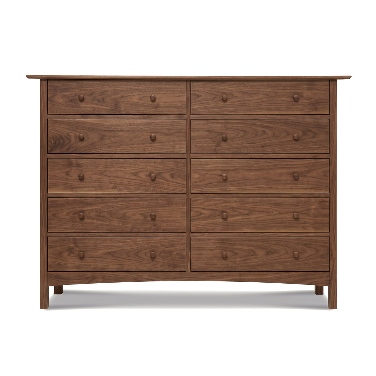 Heartwood Shaker 10-Drawer Dresser by Vermont Furniture Designs, handmade in Vermont with two rows of five drawers and minimalist round wooden knobs.
