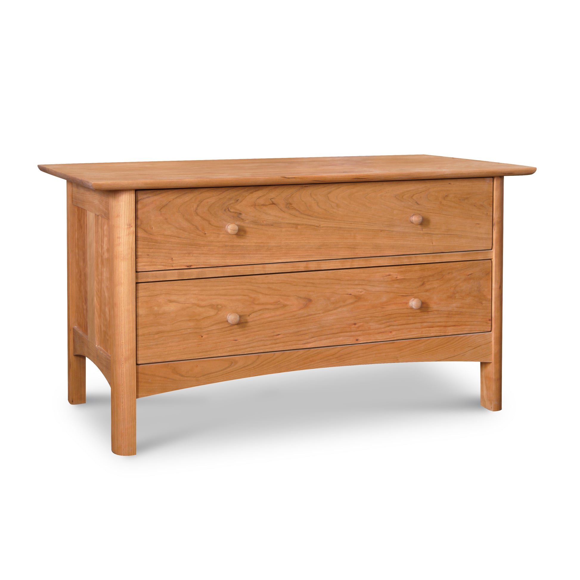 Heartwood Shaker 2-Drawer Blanket Chest by Vermont Furniture Designs, showcasing round handles and a smooth natural wood finish.