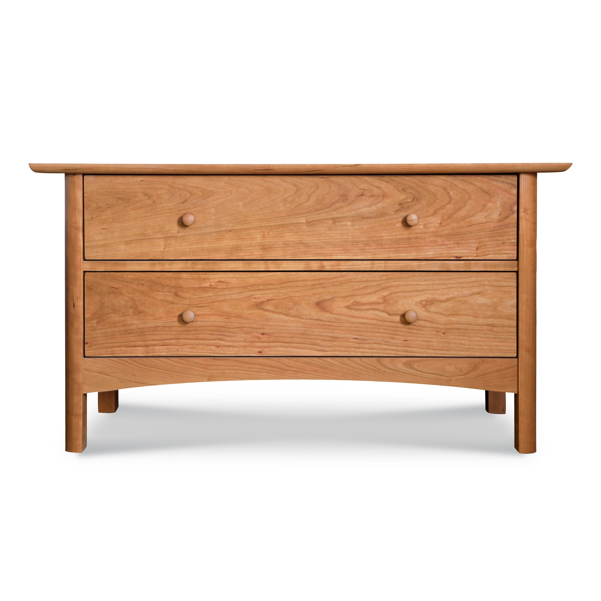 Heartwood Shaker 2-Drawer Blanket Chest by Vermont Furniture Designs with round knobs, natural wood finish, and signature flared legs.