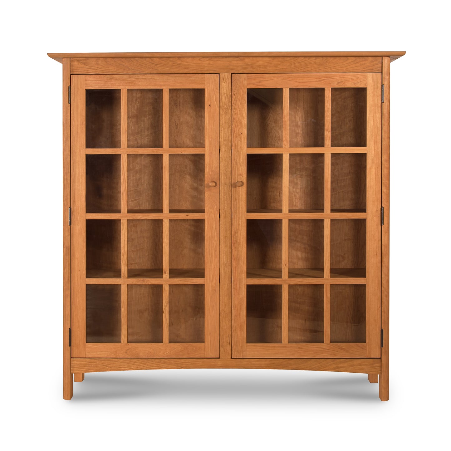Heartwood Shaker 2-Glass Door Bookcase with grid glass doors and shelves, showcasing classic Shaker craftsmanship by Vermont Furniture Designs.