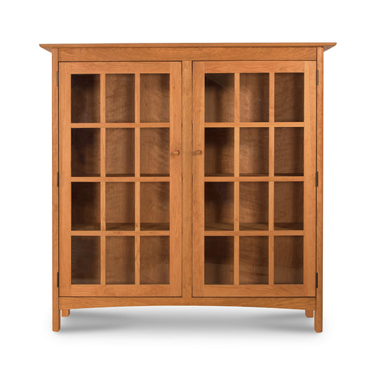 Heartwood Shaker 2-Glass Door Bookcase with grid glass doors and shelves, showcasing classic Shaker craftsmanship by Vermont Furniture Designs.