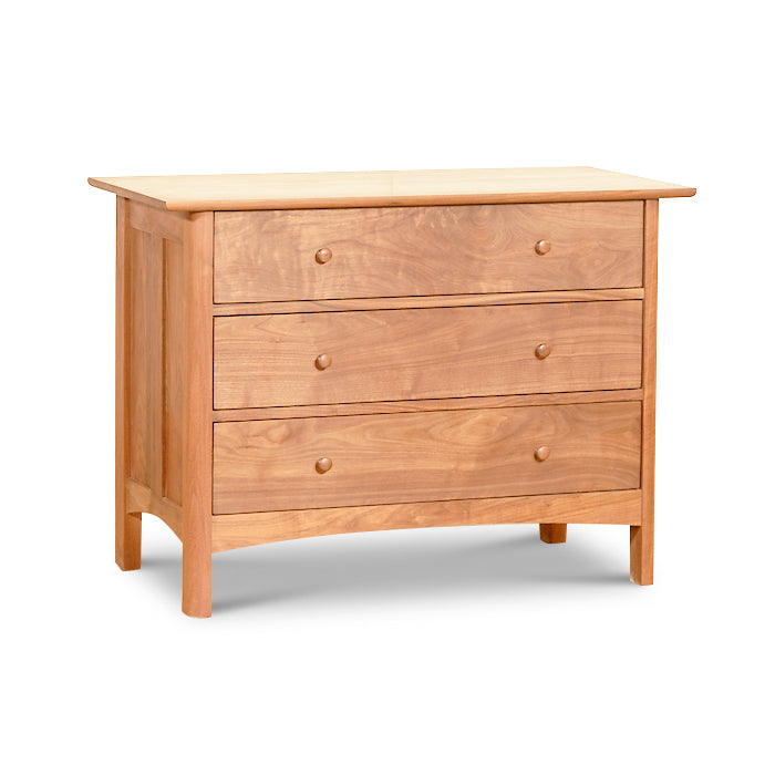 Heartwood Shaker 3-Drawer Chest with round knobs, handcrafted from solid wood and finished with eco-friendly oil by Vermont Furniture Designs.