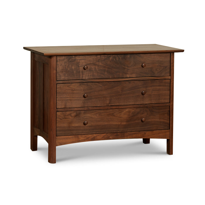 Heartwood Shaker 3-Drawer Chest featuring round knobs and an eco-friendly oil finish, expertly handcrafted in Vermont.