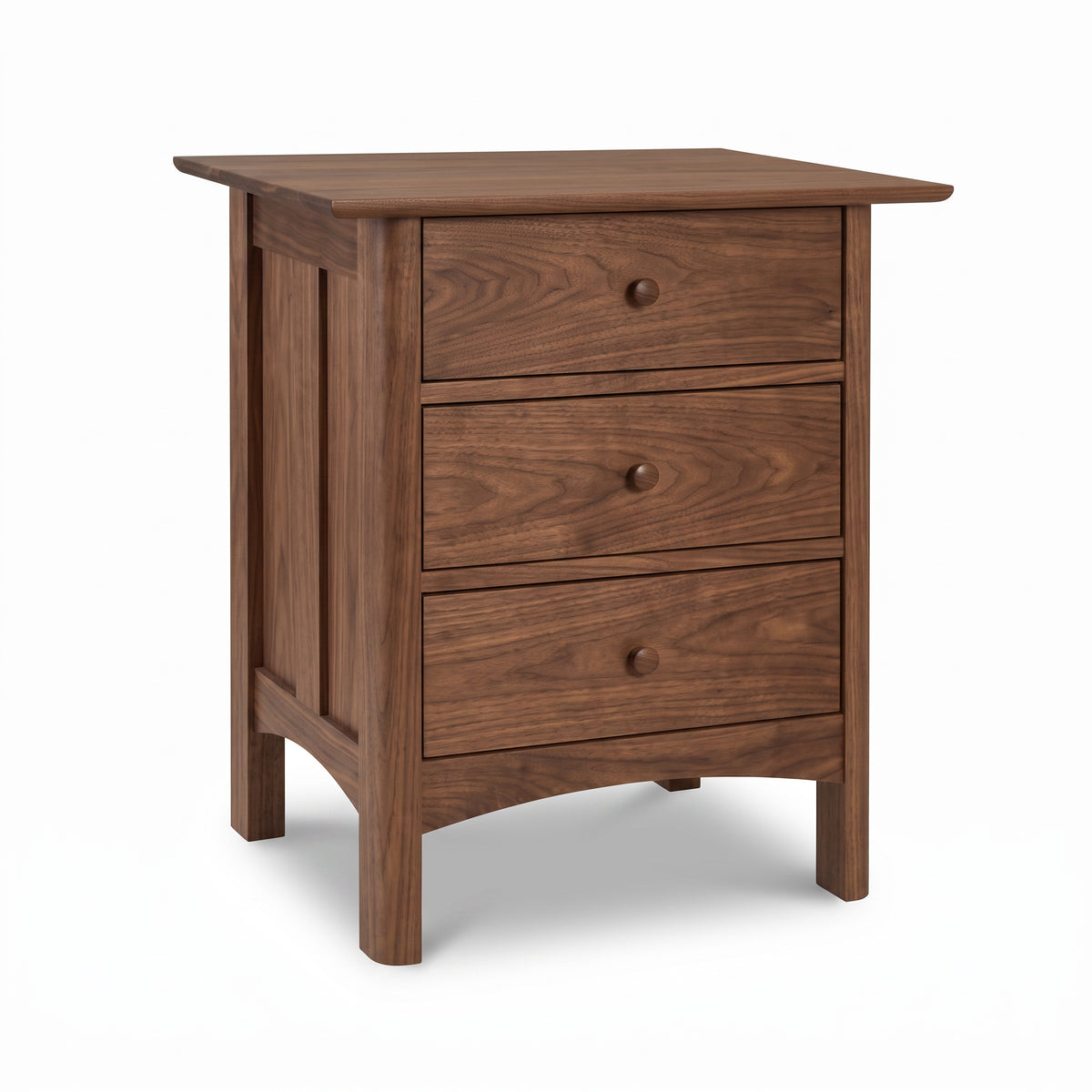 Heartwood Shaker 3-Drawer Nightstand by Vermont Furniture Designs with round knobs and smooth top, crafted in American hardwood.