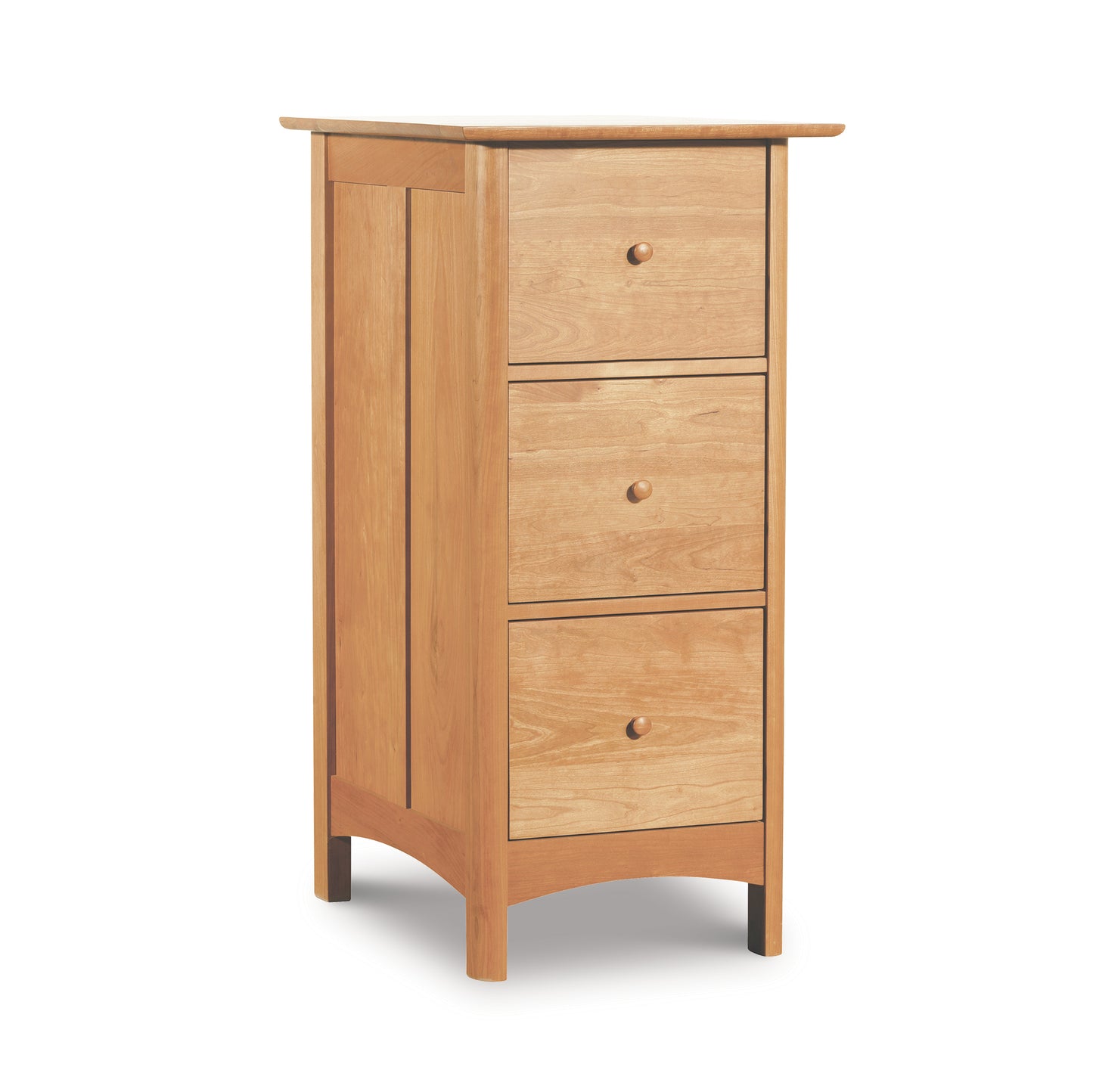 Heartwood Shaker 3-Drawer Vertical File Cabinet by Vermont Furniture Designs, crafted from light brown hardwood with a minimalist, classic design.