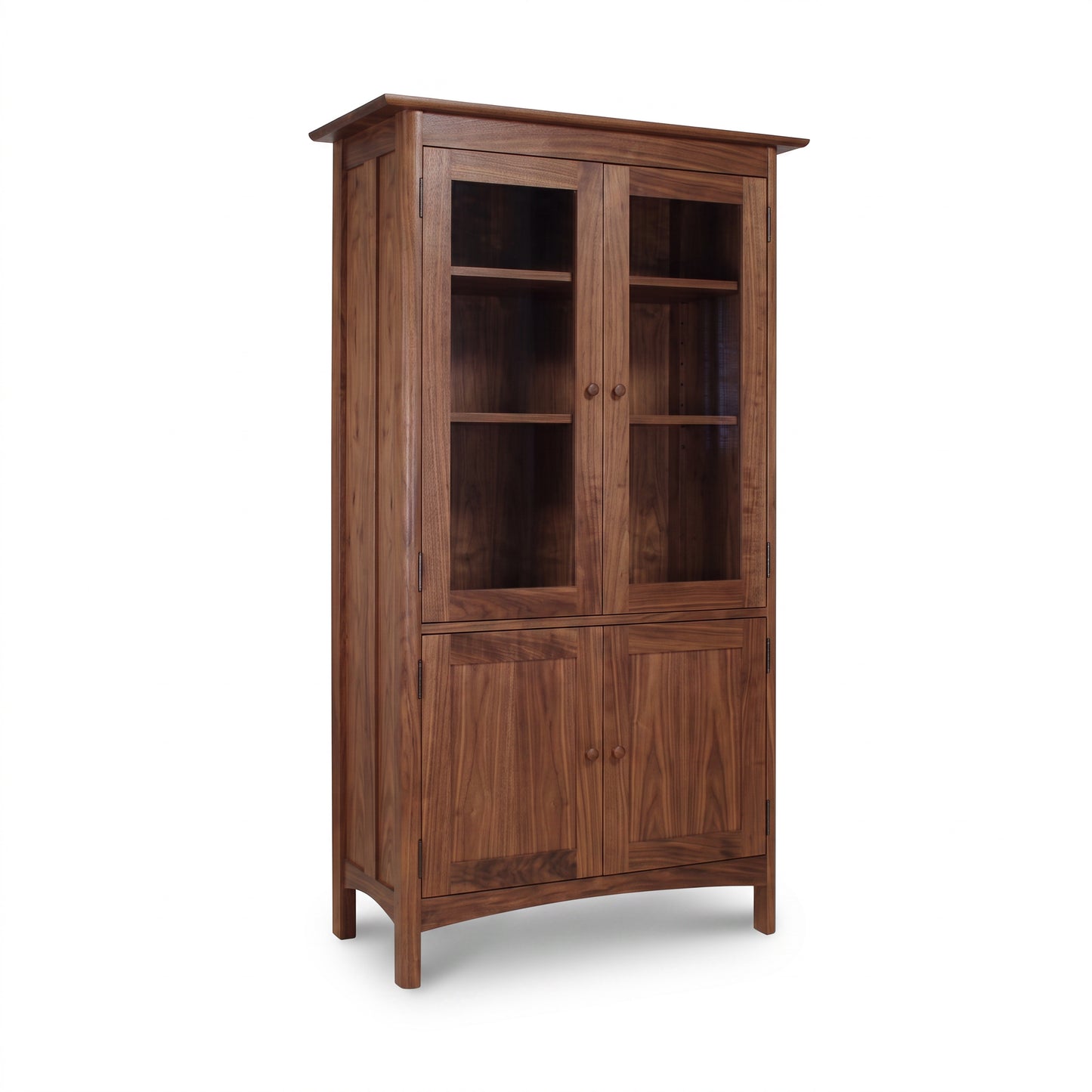 Heartwood Shaker 4-Door Bookcase by Vermont Furniture Designs features glass and solid doors, crafted on four legs in a classic American-made style.