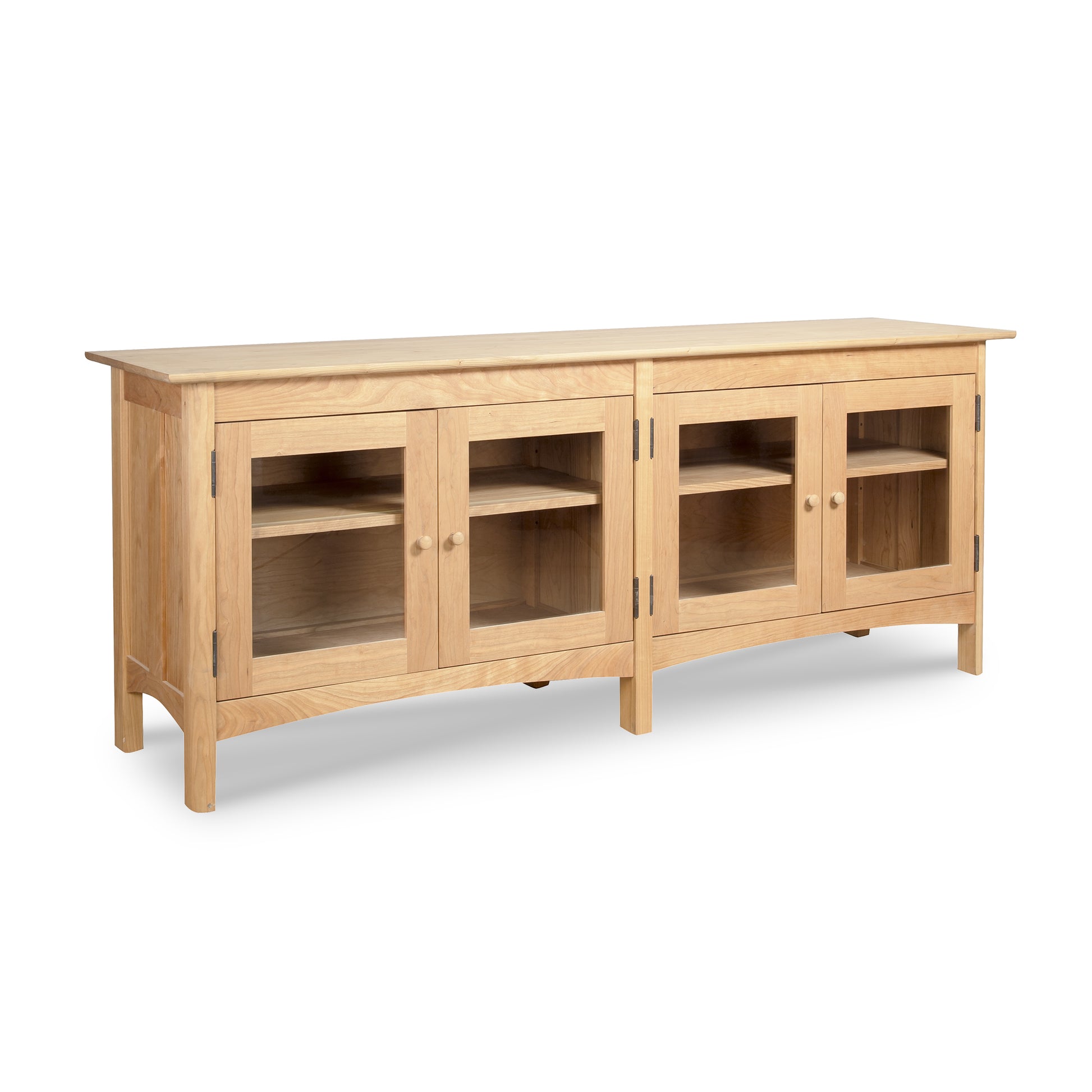 Heartwood Shaker 4-Door Console Bookcase by Vermont Furniture Designs in solid wood with elegant glass-front doors.