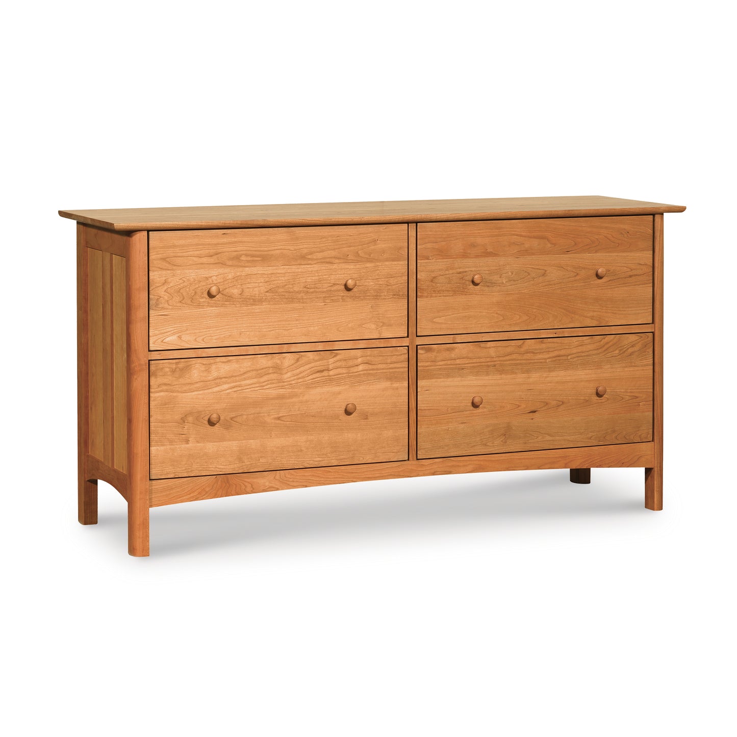 A wooden six-drawer dresser with a simple, Heartwood Shaker Style design on a white background.