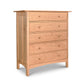 A Heartwood Shaker 5-Drawer Chest from Vermont Furniture Designs isolated on a white background.