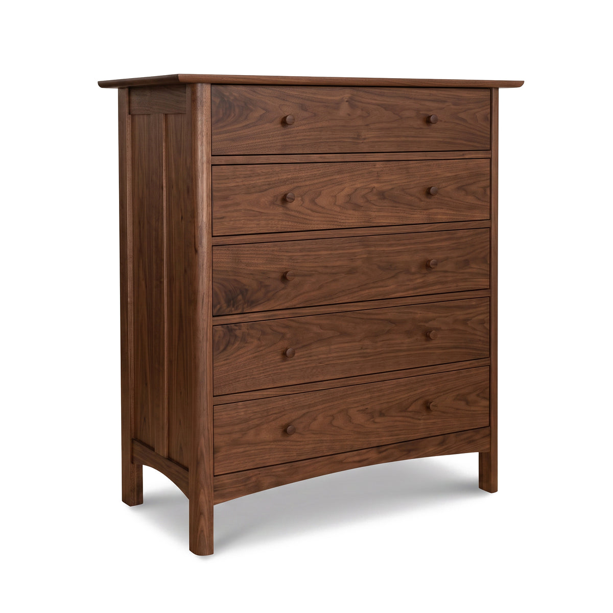 Heartwood Shaker 5-Drawer Chest by Vermont Furniture Designs, crafted from solid hardwood with five drawers and four legs, American made.