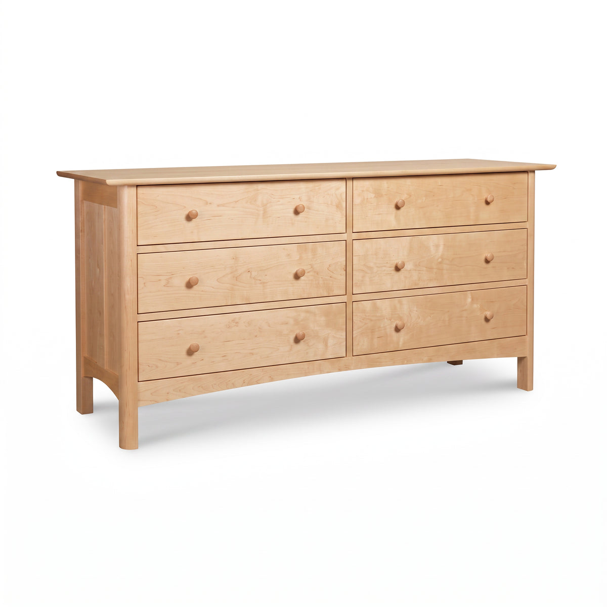 Heartwood Shaker 6-Drawer Dresser by Vermont Furniture Designs in light natural finish with round knobs, highlighting solid wood craftsmanship.