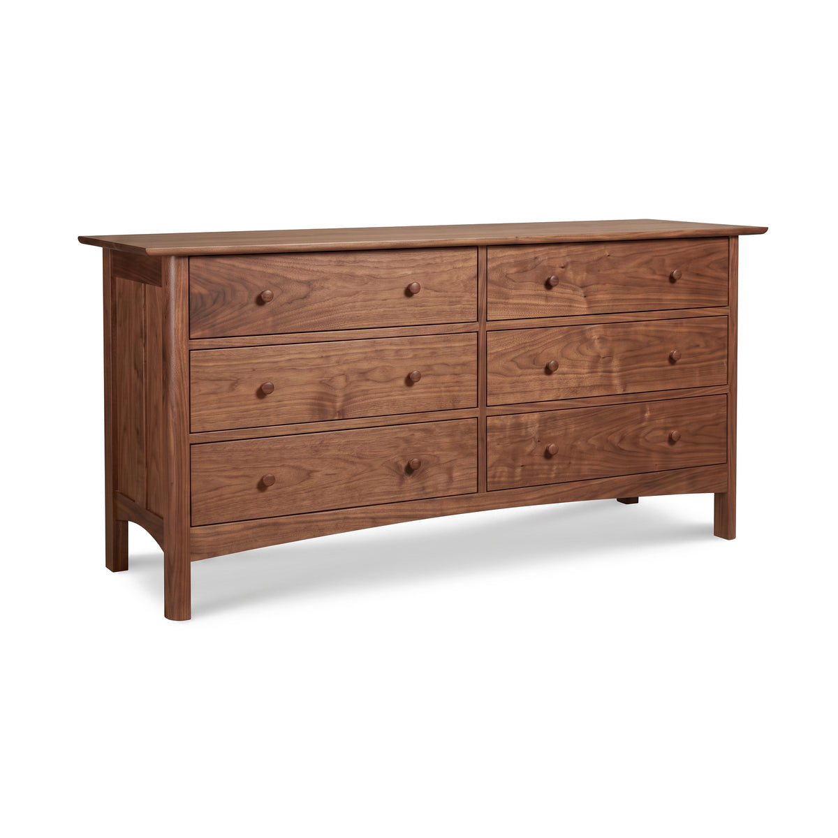 Heartwood Shaker 6-Drawer Dresser by Vermont Furniture Designs in solid hardwood with round knobs and a natural finish, American made.