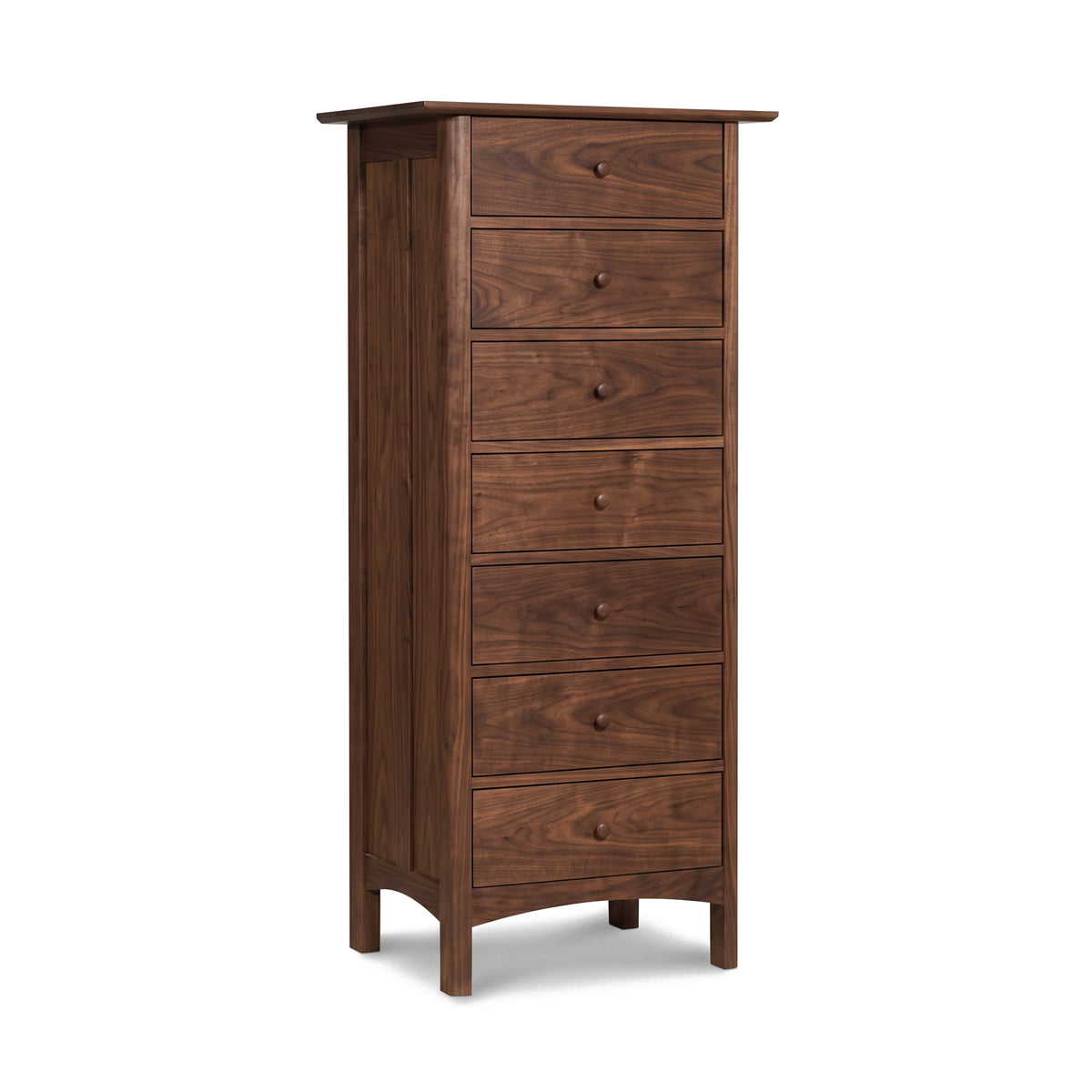 Heartwood Shaker 7-Drawer Lingerie Chest in solid wood, medium brown finish—handcrafted American furniture by Vermont Furniture Designs.