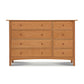 A Vermont Furniture Designs Heartwood Shaker 8-Drawer Dresser #2 crafted from solid hardwood furniture, featuring six drawers, three on each side, set against a white background.