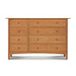 A solid hardwood Vermont Furniture Designs Heartwood Shaker 8-Drawer Dresser #2 with six drawers, comprising two columns of three drawers each, isolated on a white background.