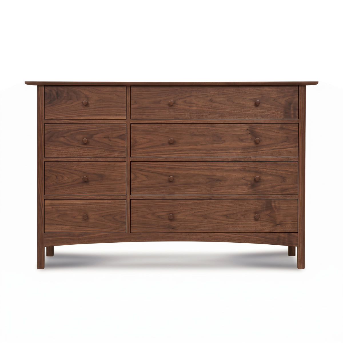 Heartwood Shaker 8-Drawer Dresser by Vermont Furniture Designs in solid hardwood with round wooden handles and a smooth white finish.