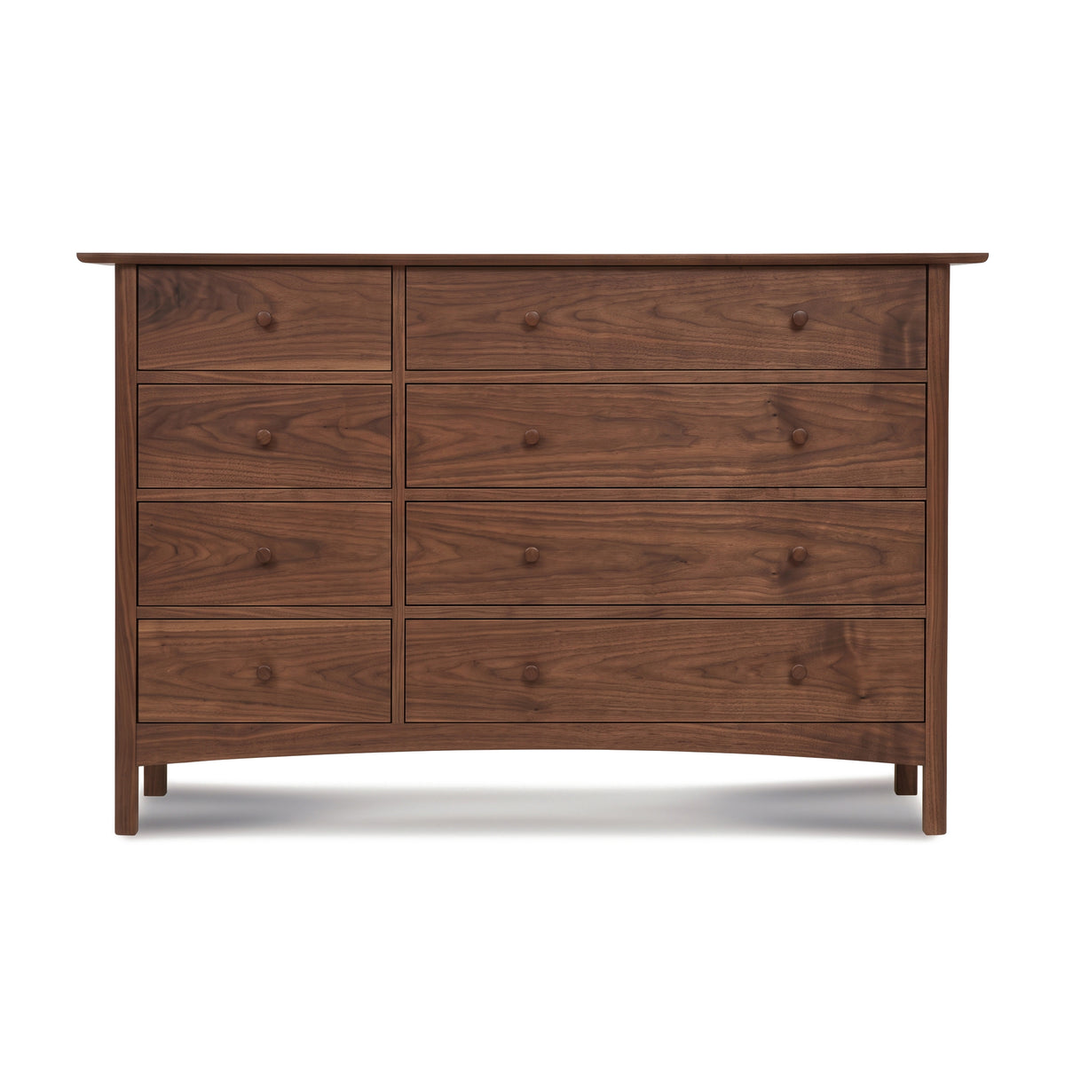 Heartwood Shaker 8-Drawer Dresser by Vermont Furniture Designs in solid hardwood with round wooden handles and a smooth white finish.