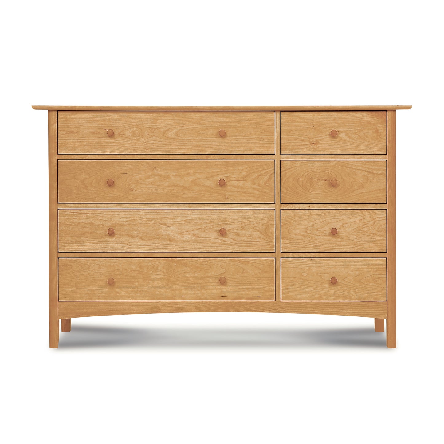 Solid hardwood Heartwood Shaker 8-Drawer Dresser #2 by Vermont Furniture Designs, isolated on a white background.