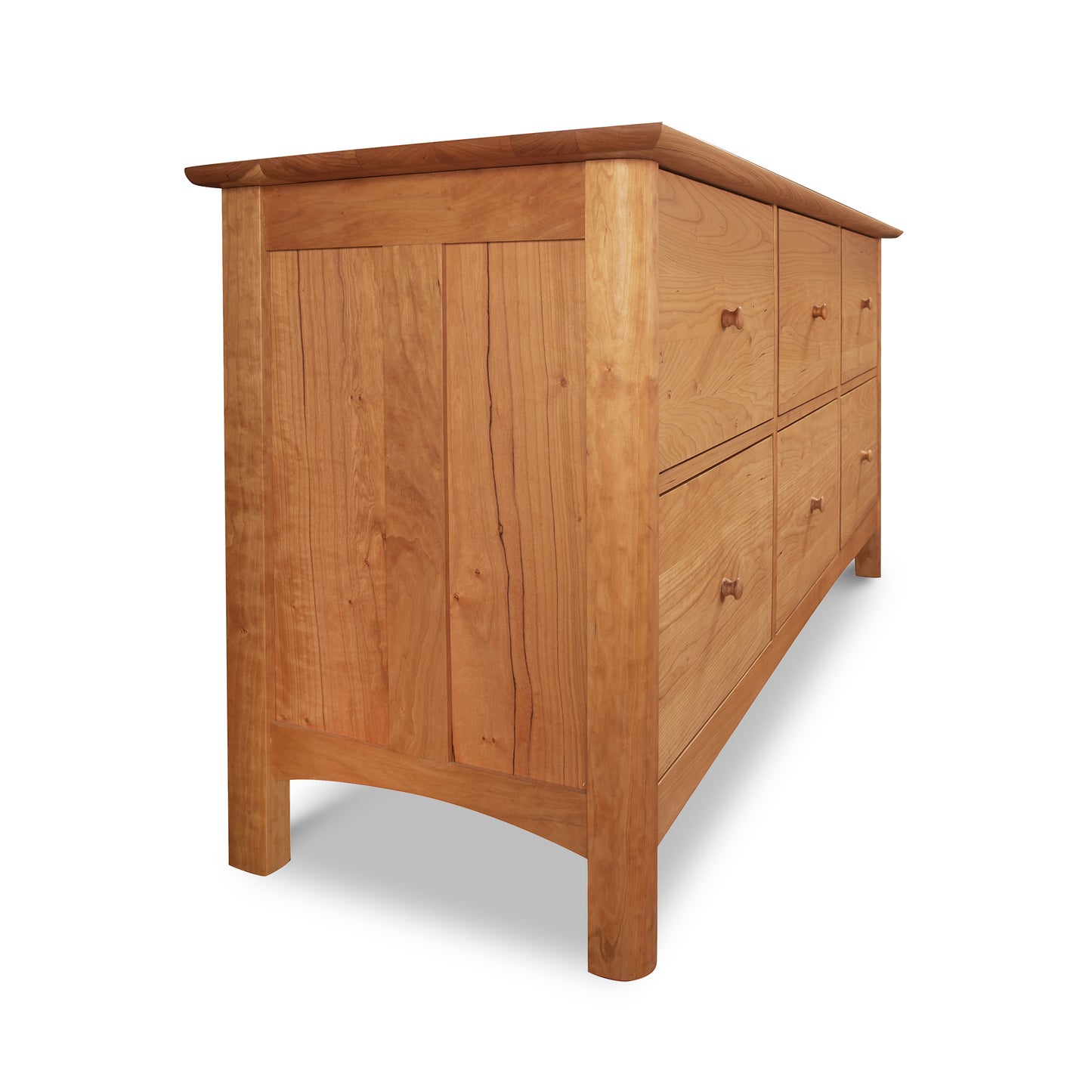 Heartwood Shaker 6-Drawer Legal File Cabinet by Vermont Furniture Designs with wooden knobs, highlighting its crafted wood design and spacious storage drawers.