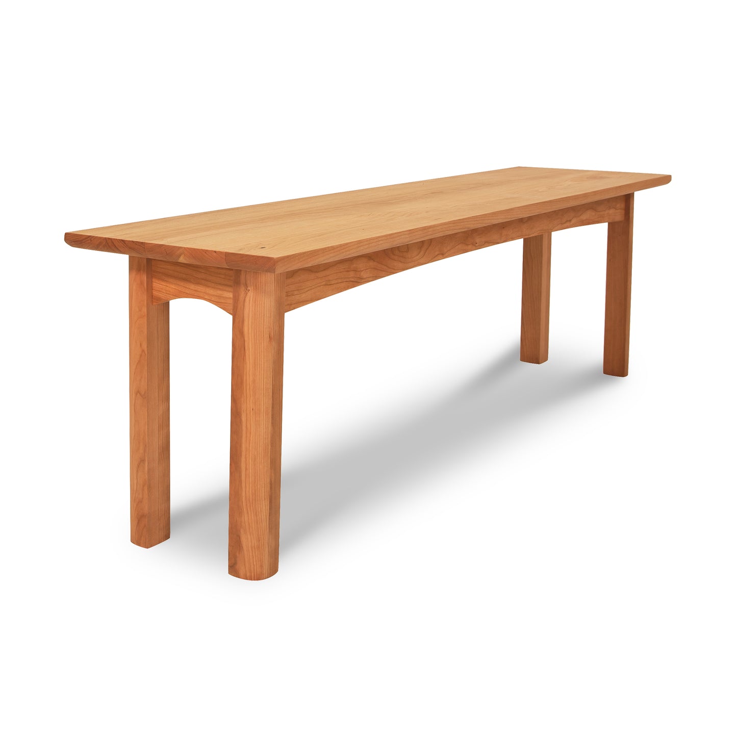 Heartwood Shaker Bench with solid wood seat and four straight legs, crafted by Vermont Furniture Designs in an eco-friendly finish.
