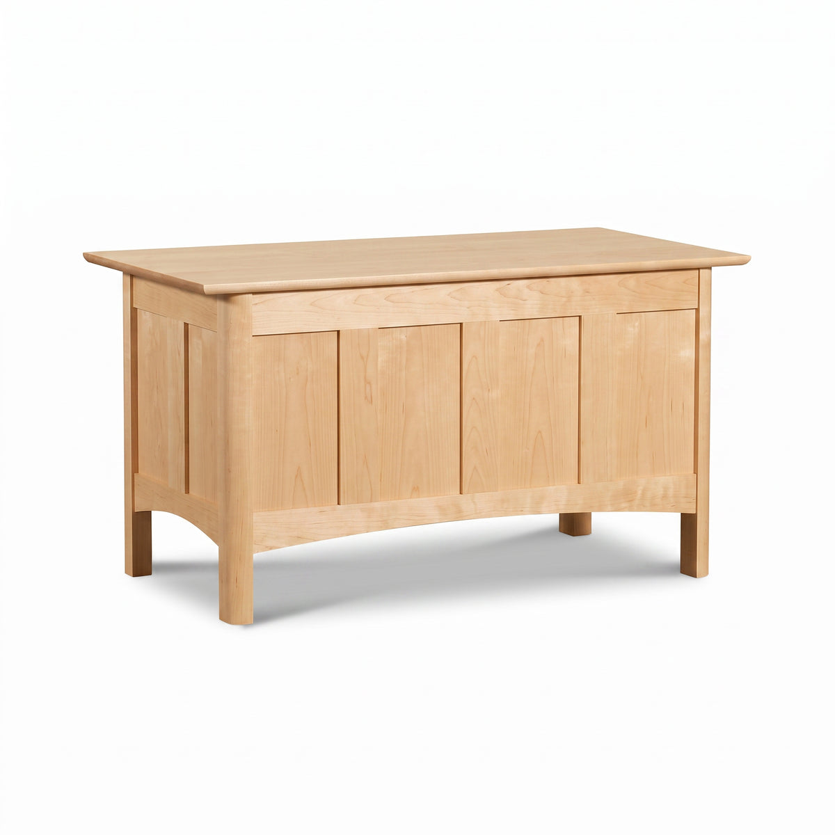 Heartwood Shaker Blanket Chest in solid cherry, featuring paneled sides and a hinged lid, handcrafted by Vermont Furniture Designs.