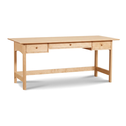 Heartwood Shaker Campaign Desk by Vermont Furniture Designs, crafted from solid wood with three drawers, straight legs, and minimalist Vermont style.