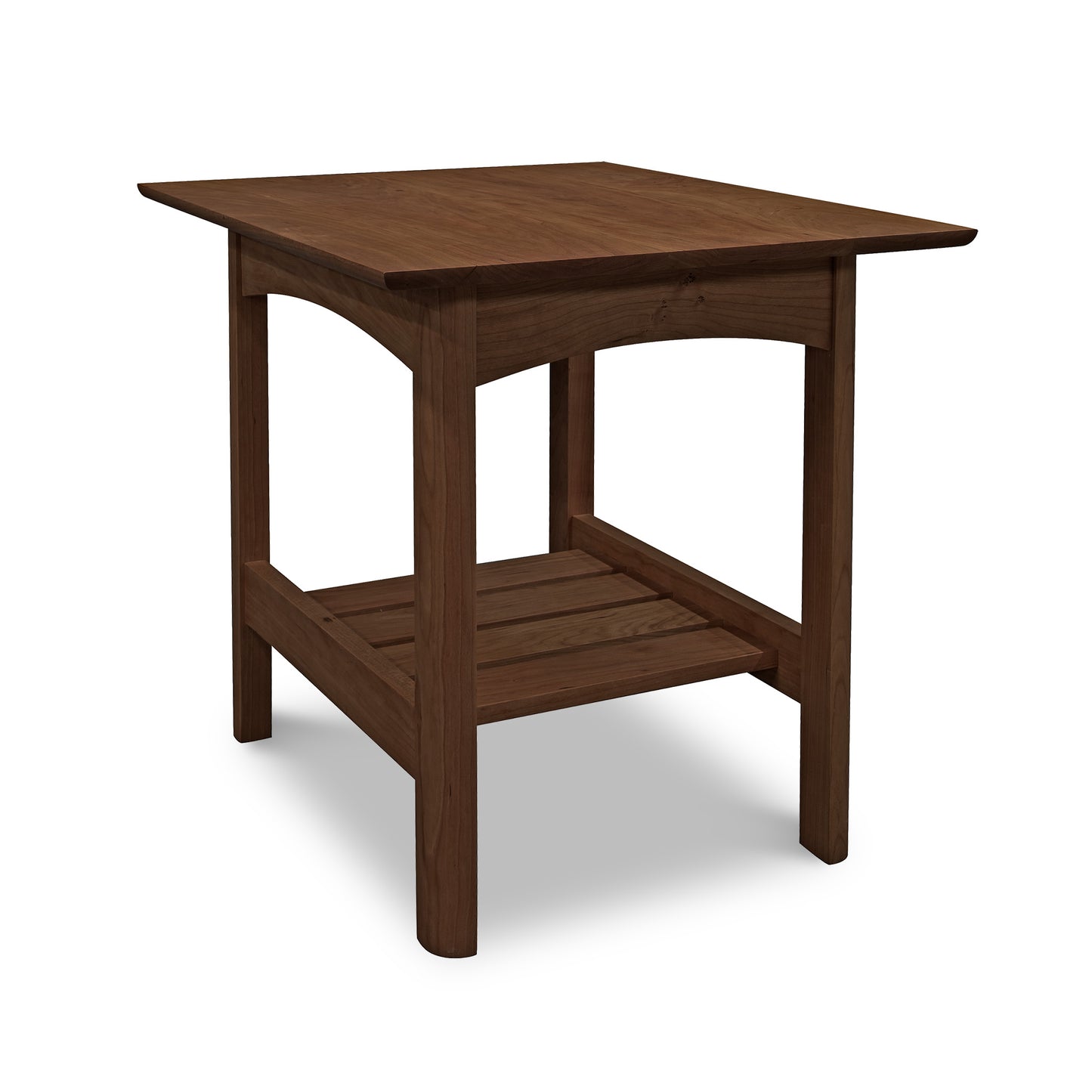 Heartwood Shaker Lamp Table by Vermont Furniture Designs, crafted in solid wood with a lower shelf and eco-friendly oil finish.