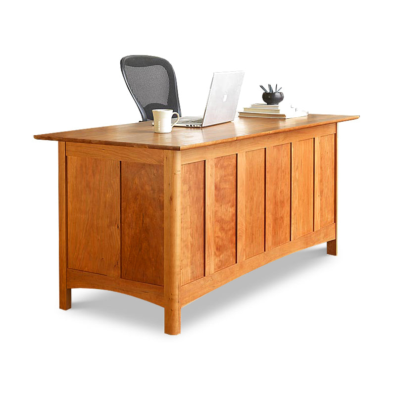 Heartwood Shaker Executive Desk by Vermont Furniture Designs showcasing its elegant woodwork and spacious surface.