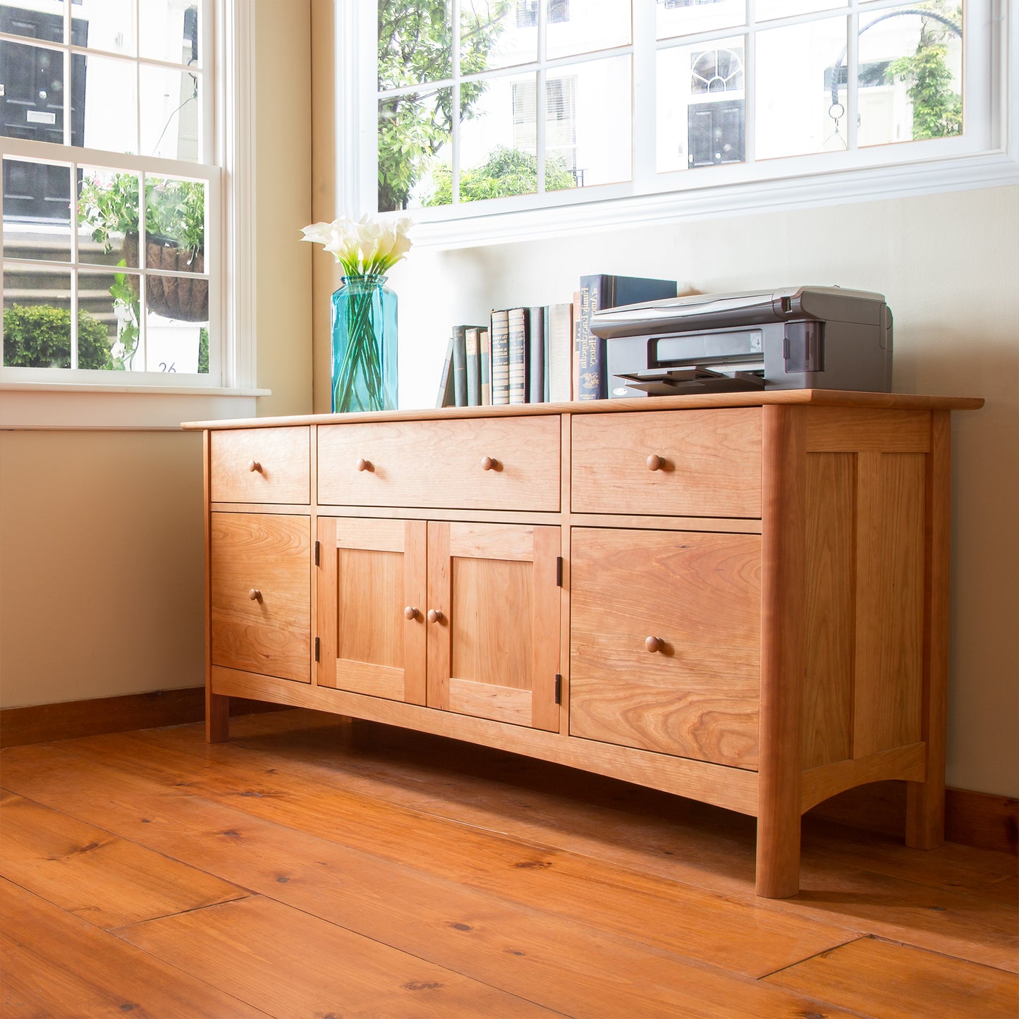 Heartwood Shaker File Credenza by Vermont Furniture Designs featuring drawers, cabinets, and an eco-friendly oil finish.