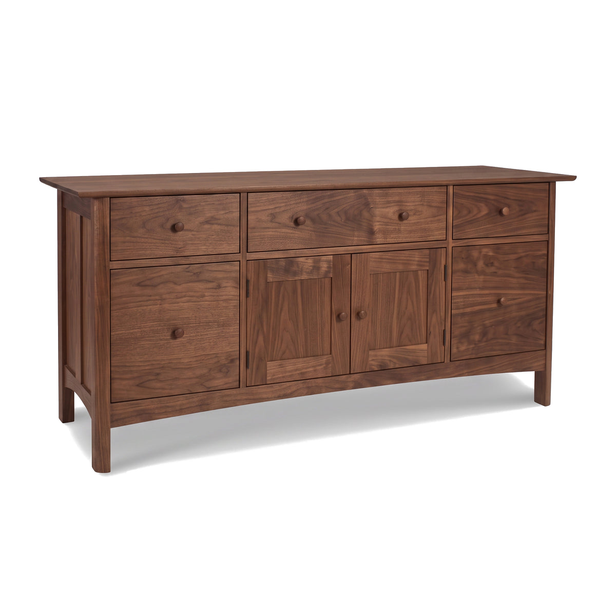 Heartwood Shaker File Credenza by Vermont Furniture Designs with six drawers, two center doors, and round wooden knobs; handcrafted American hardwood.
