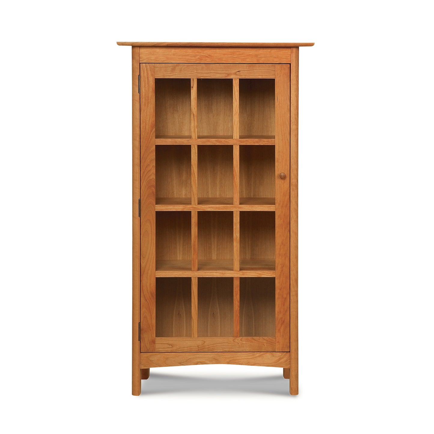 Heartwood Shaker Glass Door Bookcase with handcrafted 12-pane glass door, showcasing American-made quality and classic shaker design by Vermont Furniture Designs.