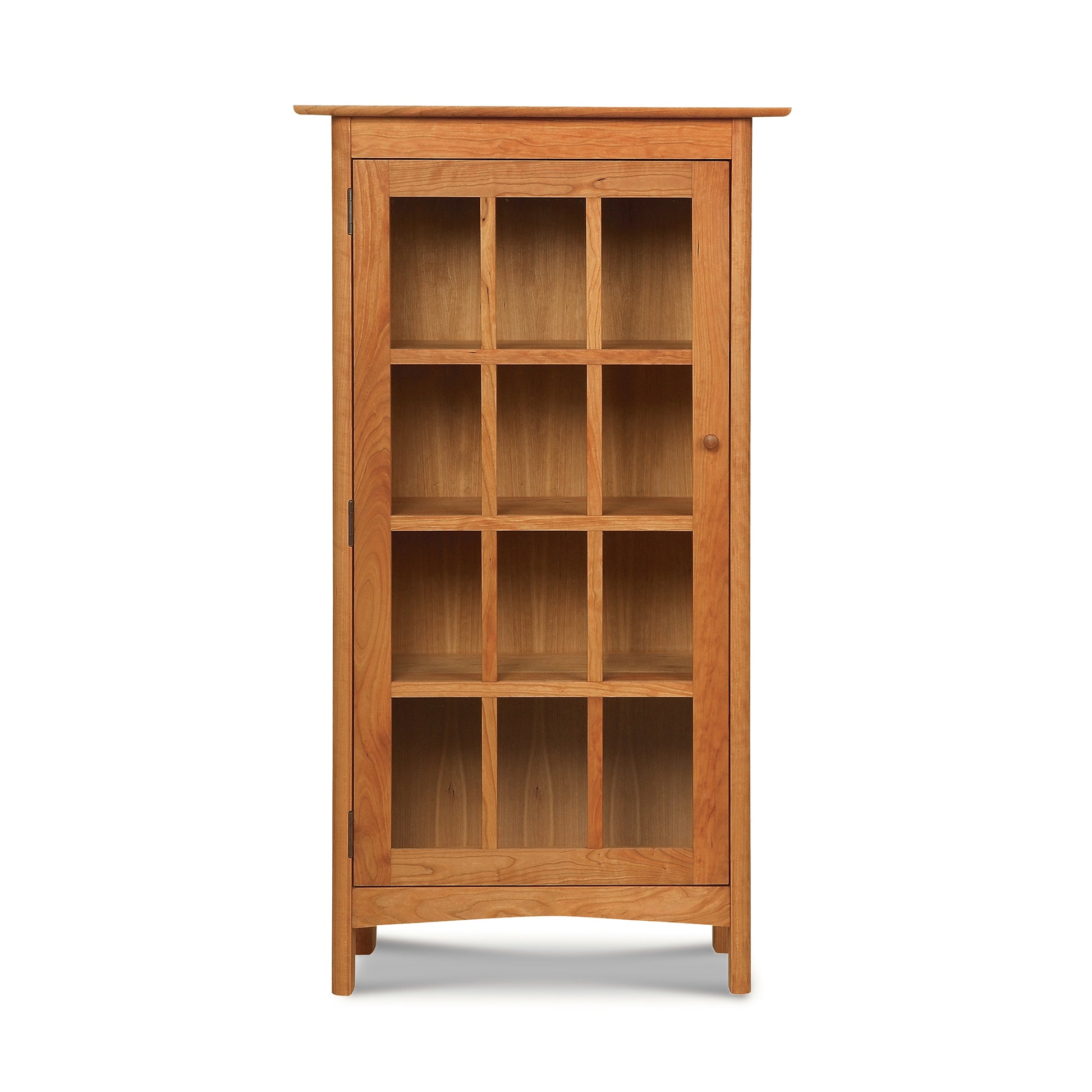 Heartwood Shaker Glass Door Bookcase with handcrafted 12-pane glass door, showcasing American-made quality and classic shaker design by Vermont Furniture Designs.
