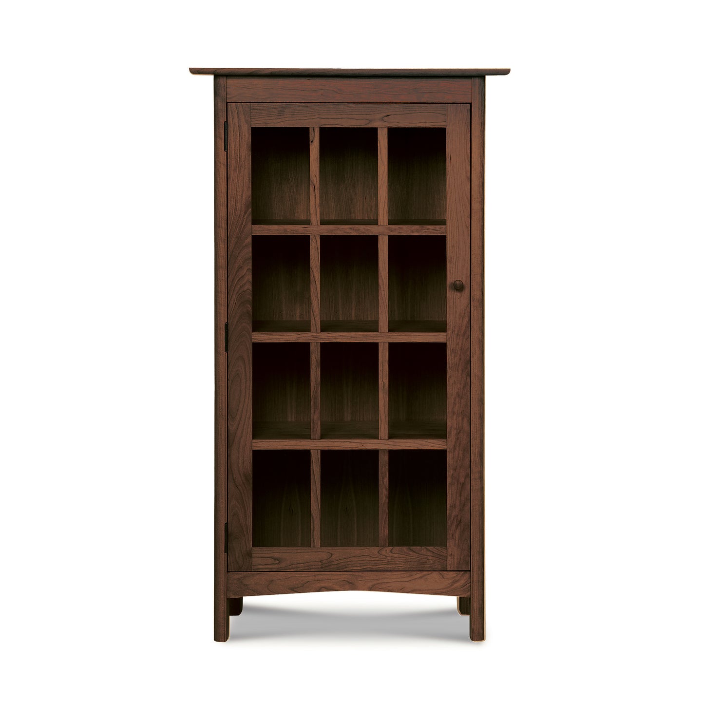 Heartwood Shaker Glass Door Bookcase with nine-pane glass door, handcrafted in solid wood by Vermont Furniture Designs.
