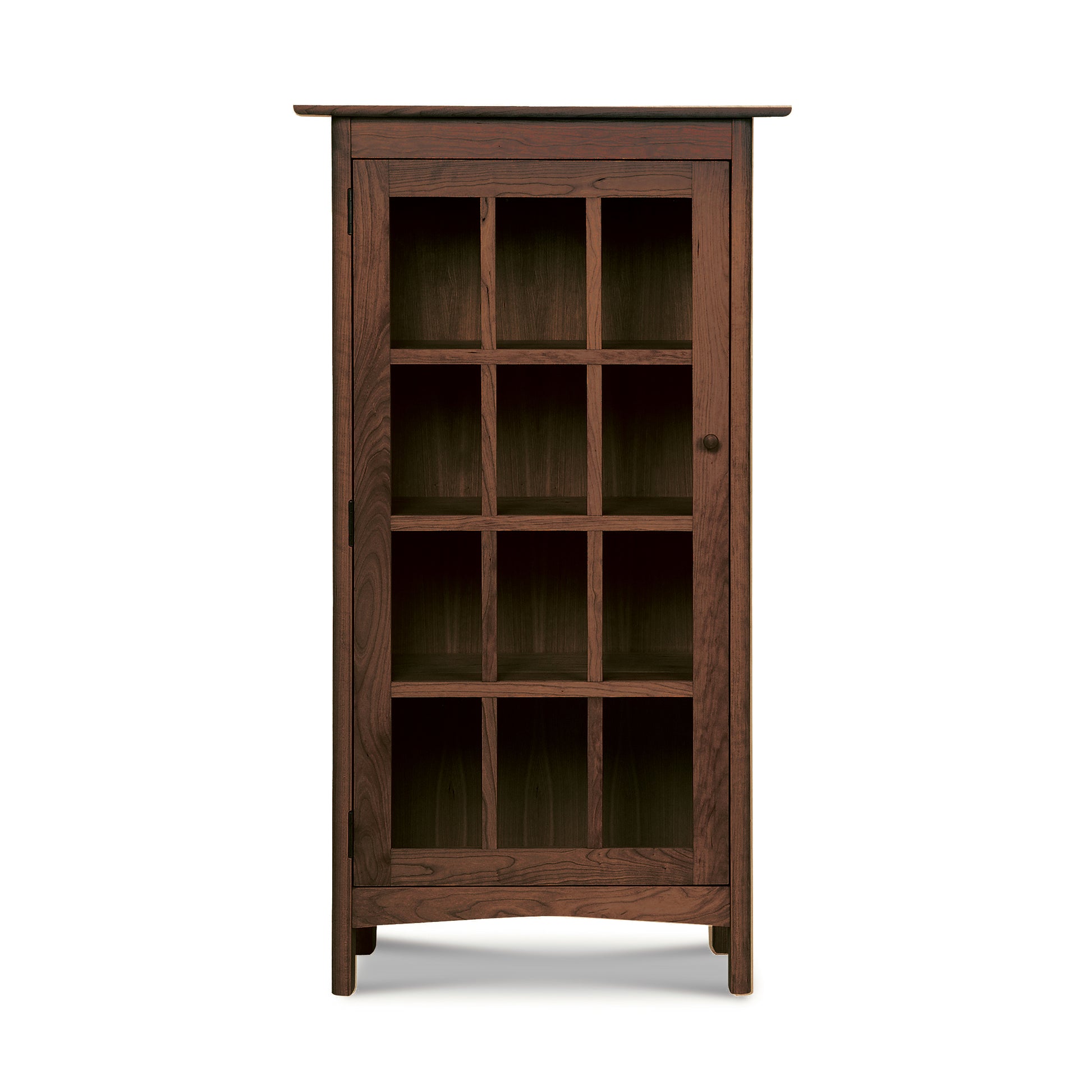 Heartwood Shaker Glass Door Bookcase with nine-pane glass door, handcrafted in solid wood by Vermont Furniture Designs.