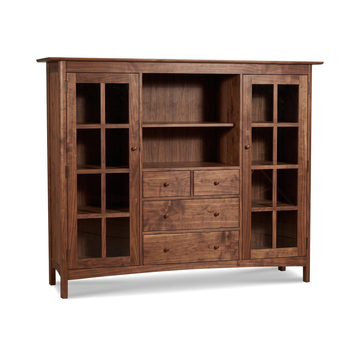 Heartwood Shaker Home Office Cabinet by Vermont Furniture Designs: glass doors, 4 drawers, open shelf, wood grain finish.