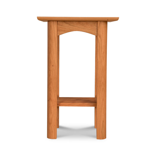 Heartwood Shaker End Table made of solid wood with a rectangular top, arched detail, and lower shelf, handcrafted by Vermont Furniture Designs.