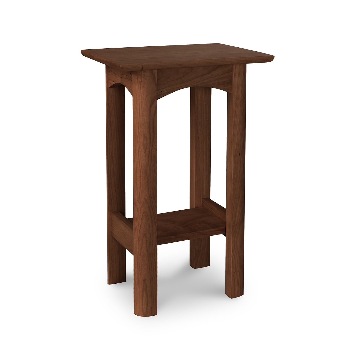 Heartwood Shaker End Table with solid wood top, four tapered legs, and a lower shelf, crafted by Vermont Furniture Designs.