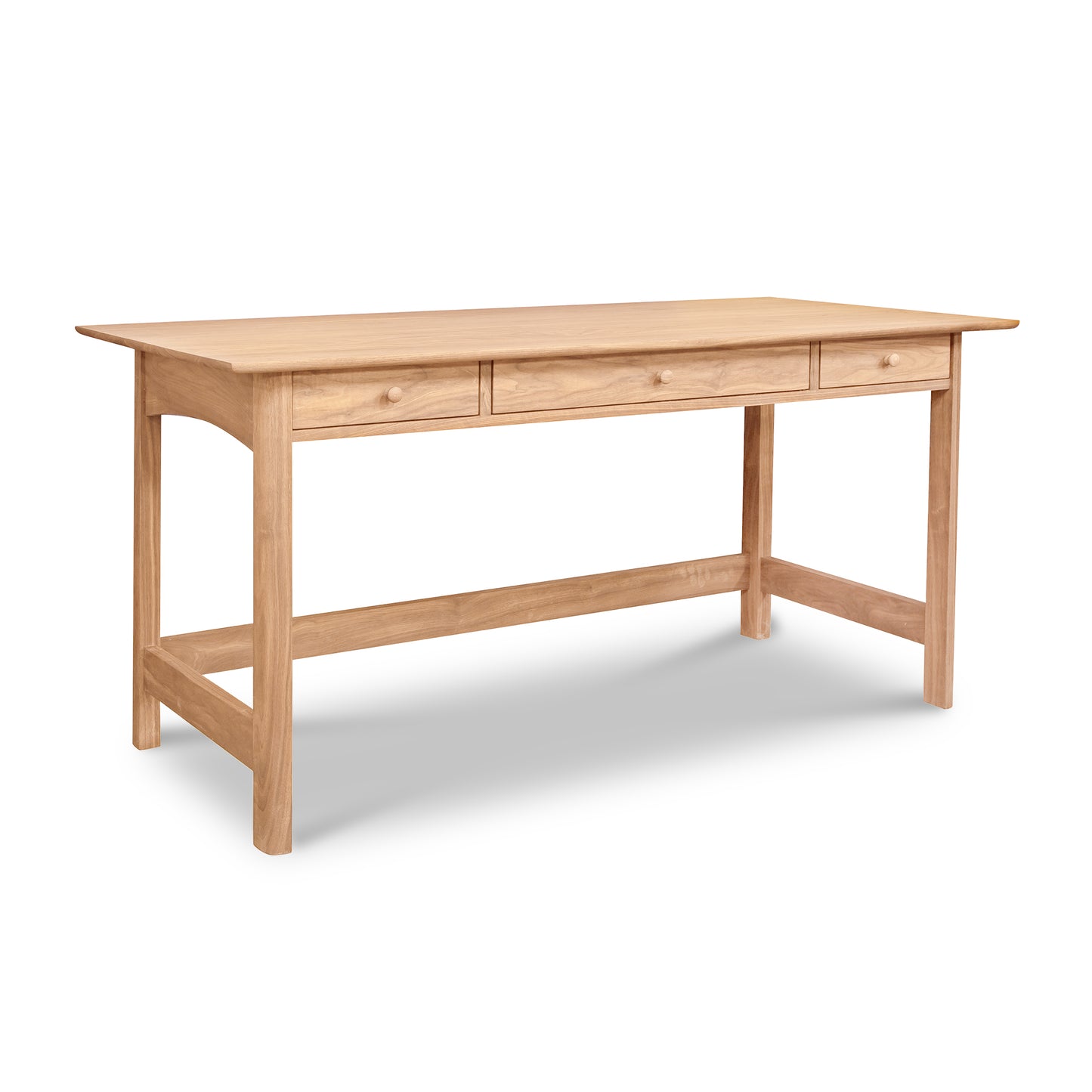 Vermont Furniture Designs Shaker Library Desk, solid wood with two drawers, isolated on a white background.