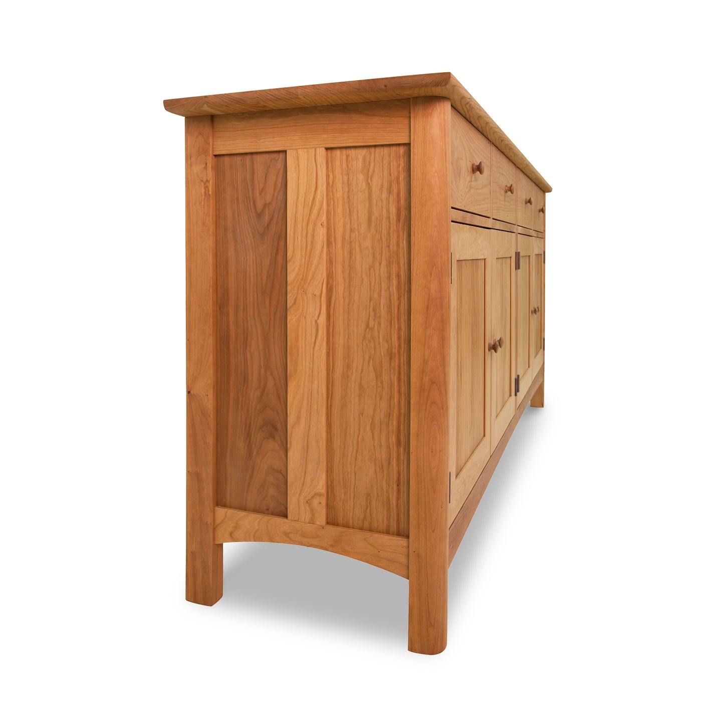 Heartwood Shaker Long Sideboard by Vermont Furniture Designs, crafted in solid wood with paneled sides, visible grain, and an eco-friendly finish.