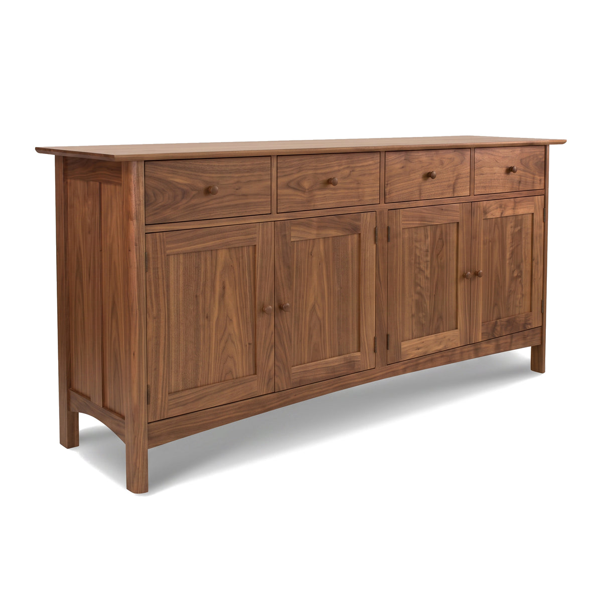 Heartwood Shaker Long Sideboard by Vermont Furniture Designs with four drawers and doors, expertly handcrafted from solid wood.