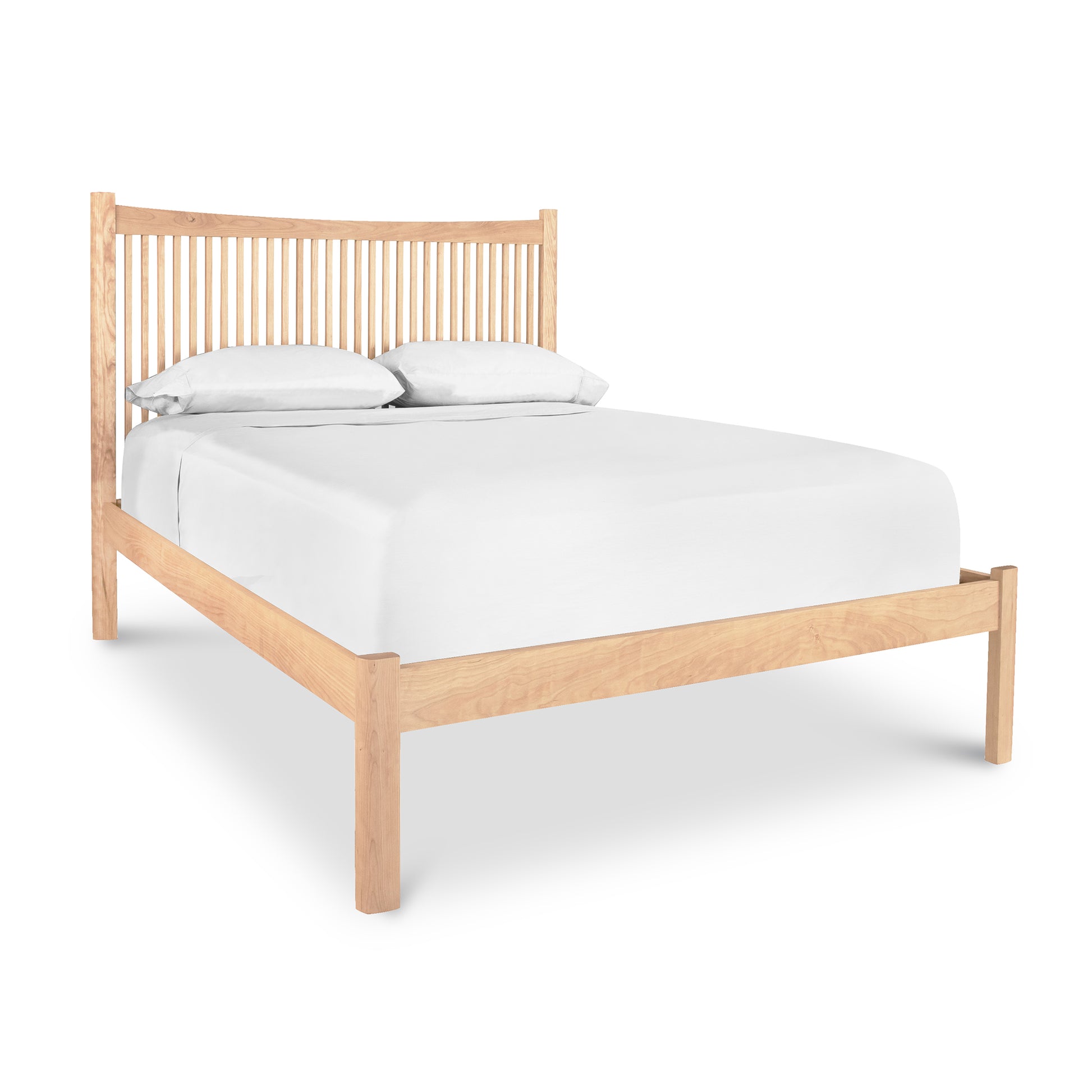 Heartwood Shaker Low Footboard Bed with slatted headboard and eco-friendly oil finish by Vermont Furniture Designs.