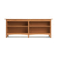 A Heartwood Shaker Open Console Bookcase with open shelving, isolated on a white background by Vermont Furniture Designs.