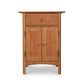 A Vermont Furniture Designs Heartwood Shaker Short Storage Chest with a small drawer and two doors on a white background.
