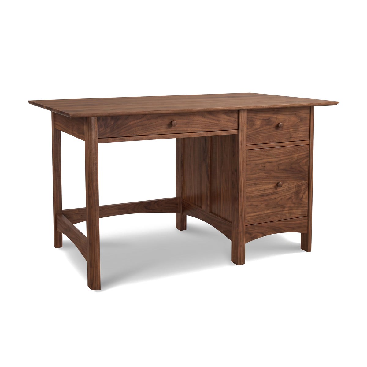 Heartwood Shaker Study Desk in solid wood, featuring central and side drawers, expertly handcrafted by Vermont Furniture Designs.