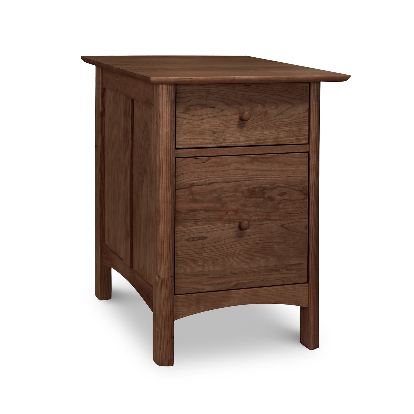 Heartwood Shaker Vertical File Cabinet with two drawers and round knobs in natural wood, crafted by Vermont Furniture Designs.