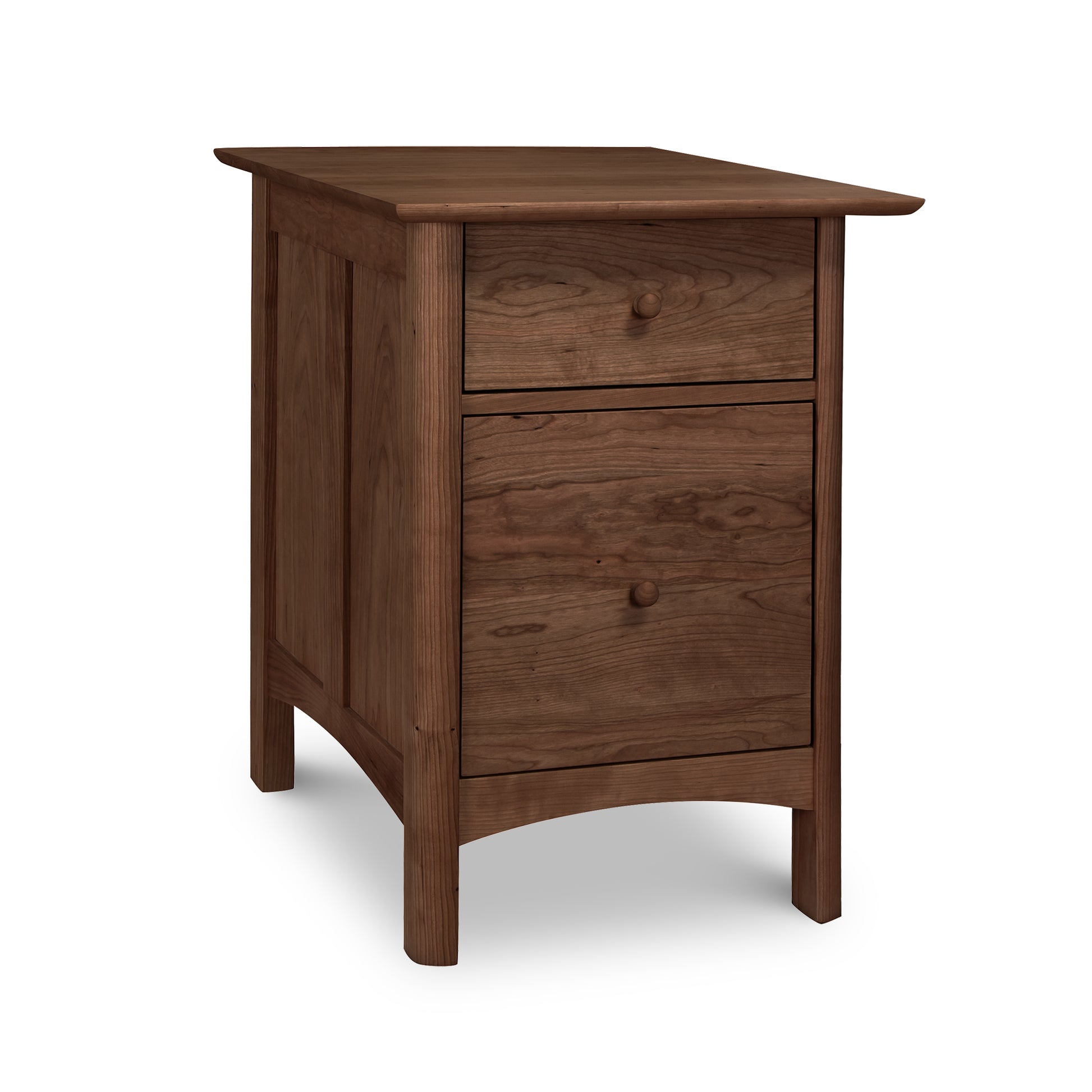 Heartwood Shaker Vertical File Cabinet with two drawers and round knobs in natural wood, crafted by Vermont Furniture Designs.