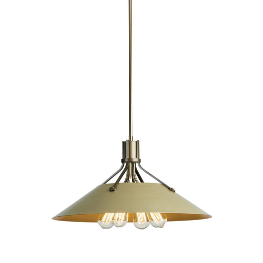 An industrial style Henry Pendant light fixture from Hubbardton Forge, featuring three hanging bulbs.
