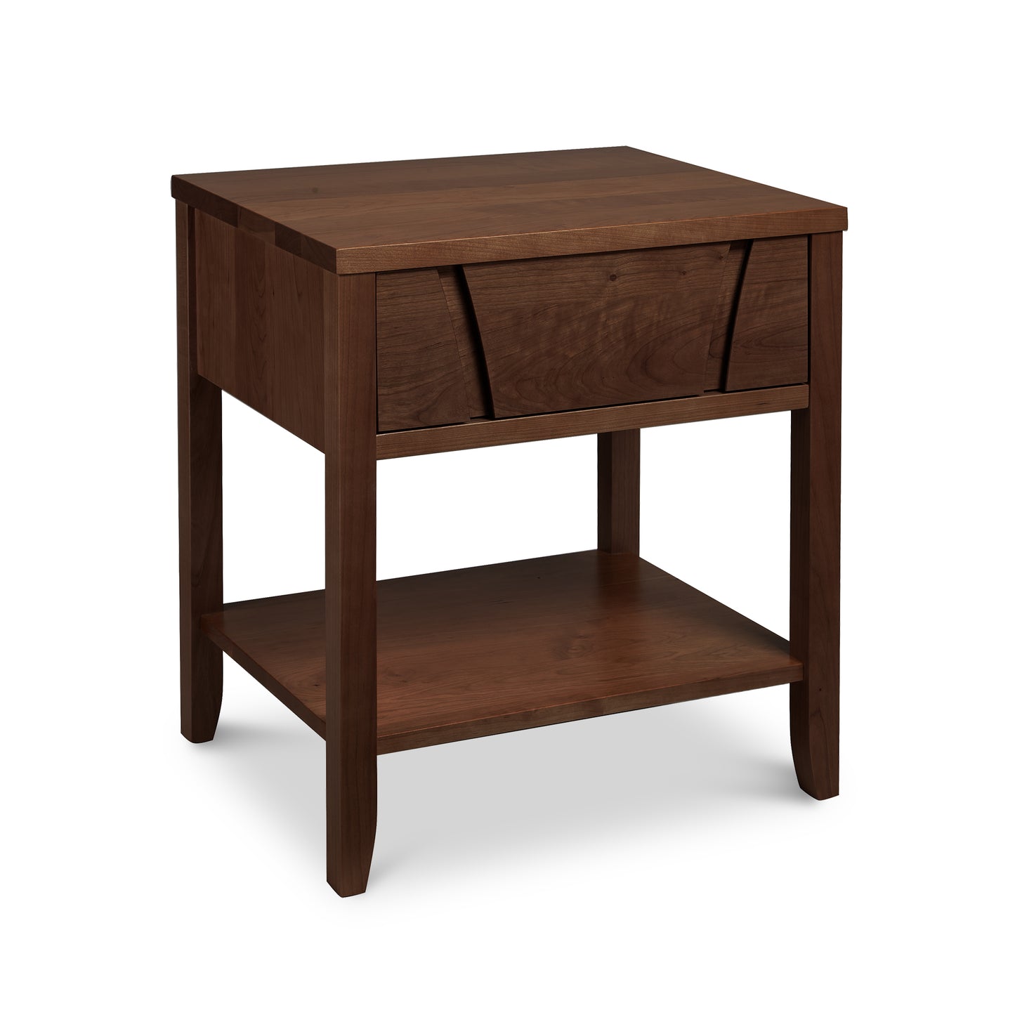 Lyndon Furniture Holland 1-Drawer Open Shelf Nightstand made from sustainably harvested hardwood, featuring a spacious drawer and open shelf.