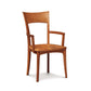 A solid wood Copeland Furniture Ingrid Shaker Chair with Wood Seat, with a curved backrest and a flat seat, positioned against a white background.