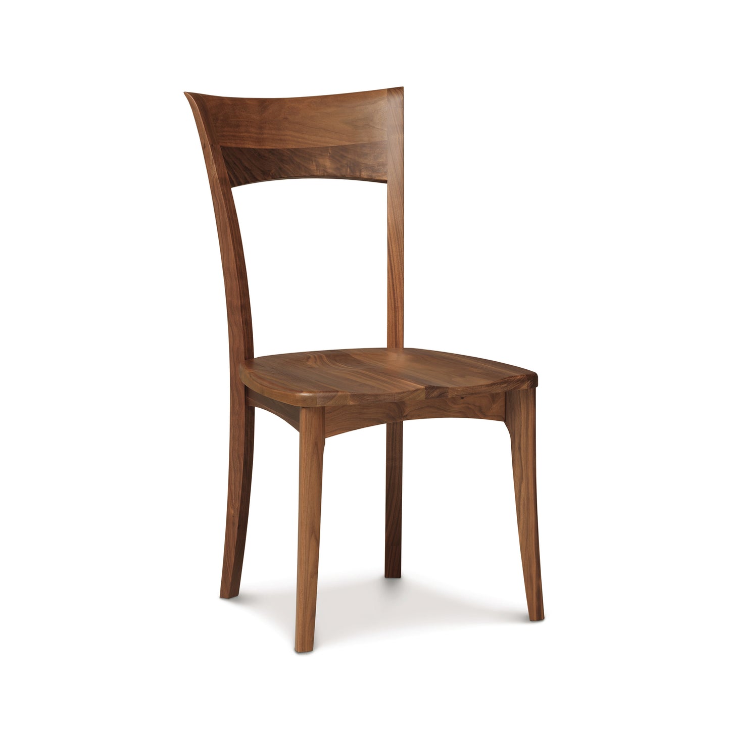 A Ingrid Shaker Chair with Wood Seat dining chair with a curved backrest, isolated on a white background. (Brand: Copeland Furniture)